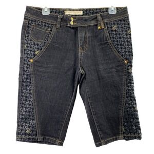 G Unit Company Denim Shorts Junior 11 Dark Wash Gold Rhinestones Flap Pockets
